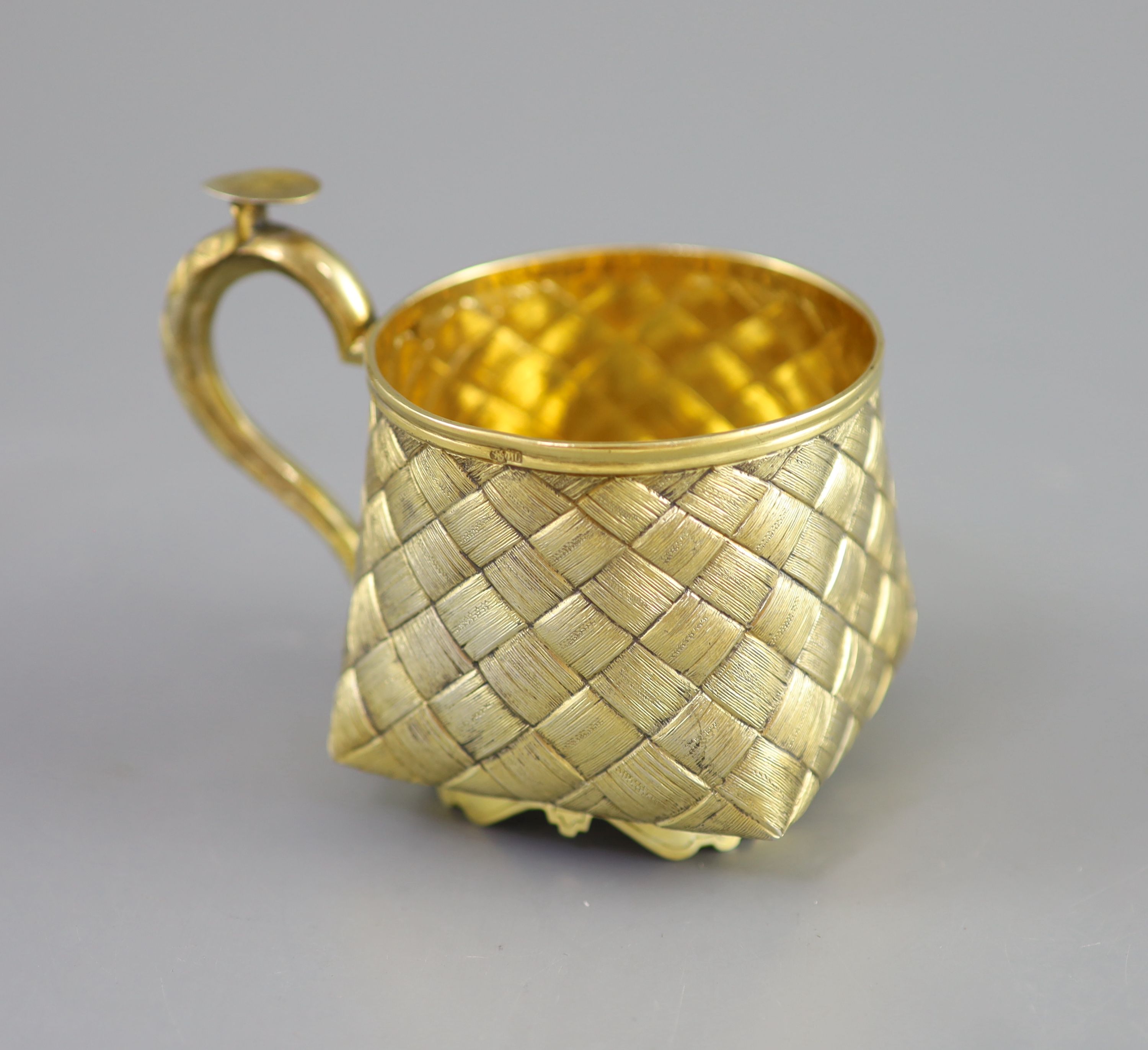 A late 19th century Russian 84 zolotnik silver gilt cup